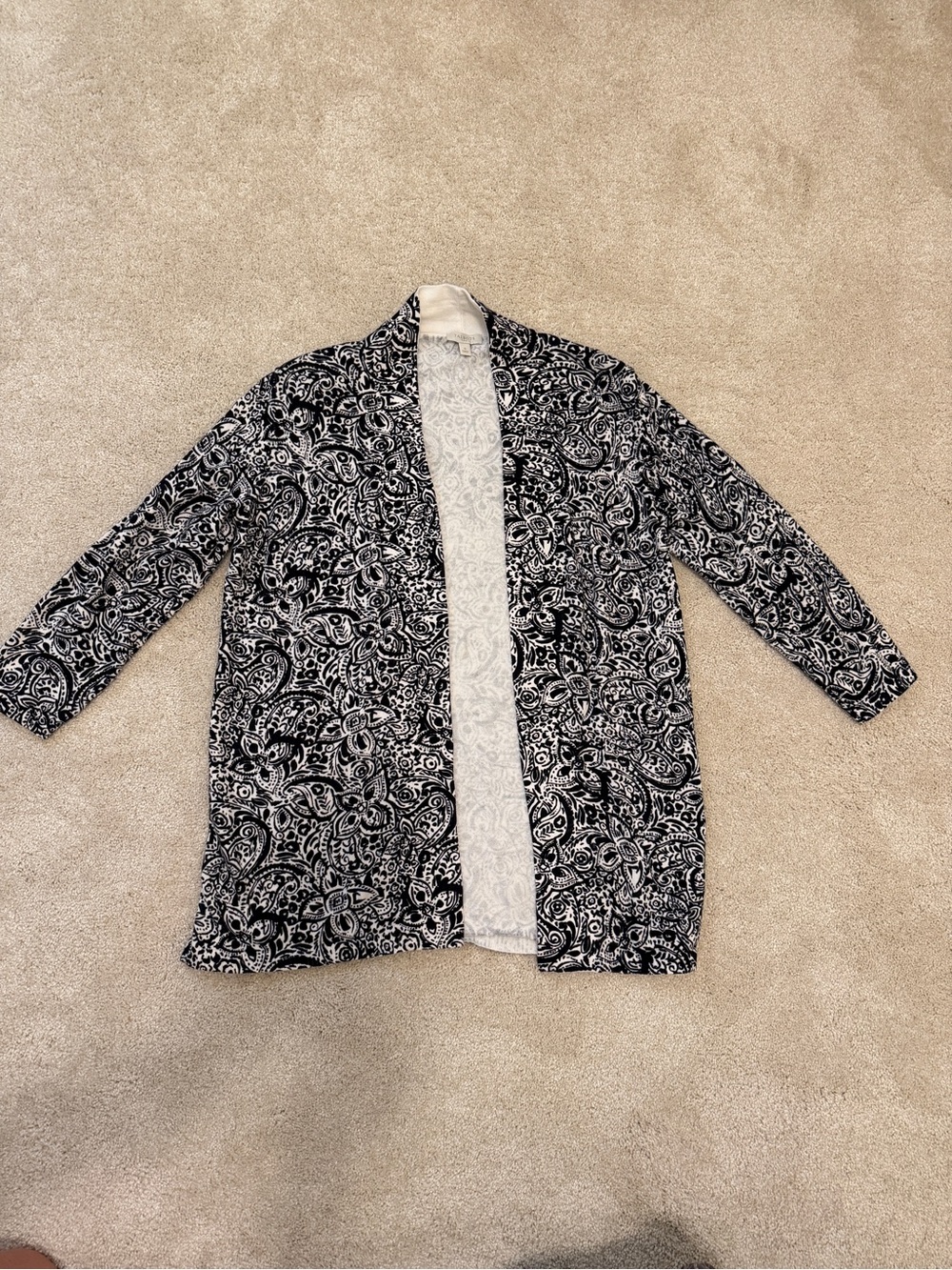 Talbots 100% Cotton Black & White Paisley Cardigan Small